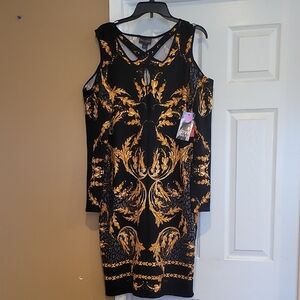 BOLD elements Black and Gold Cold Shoulder Bodycon Dress